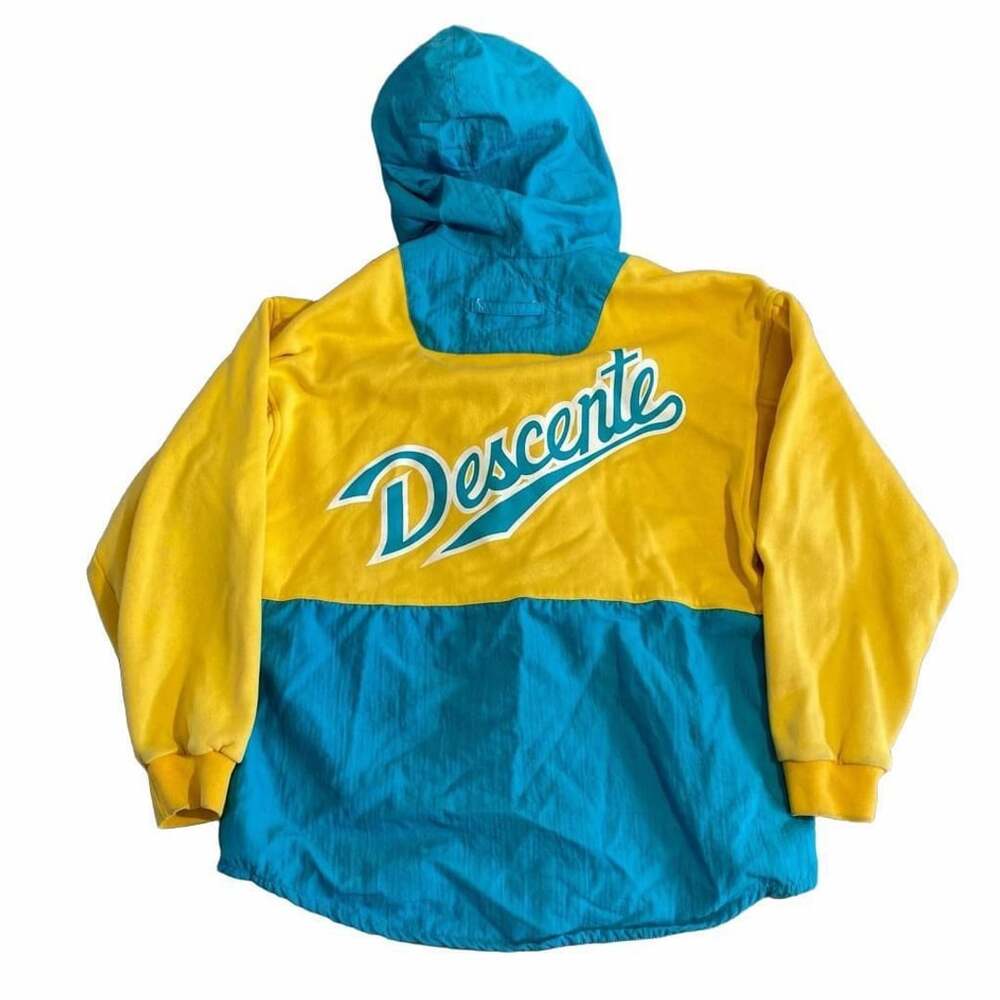 Descente Windbreaker Jacket Size 2 Yellow Teal Colorblock Vintage